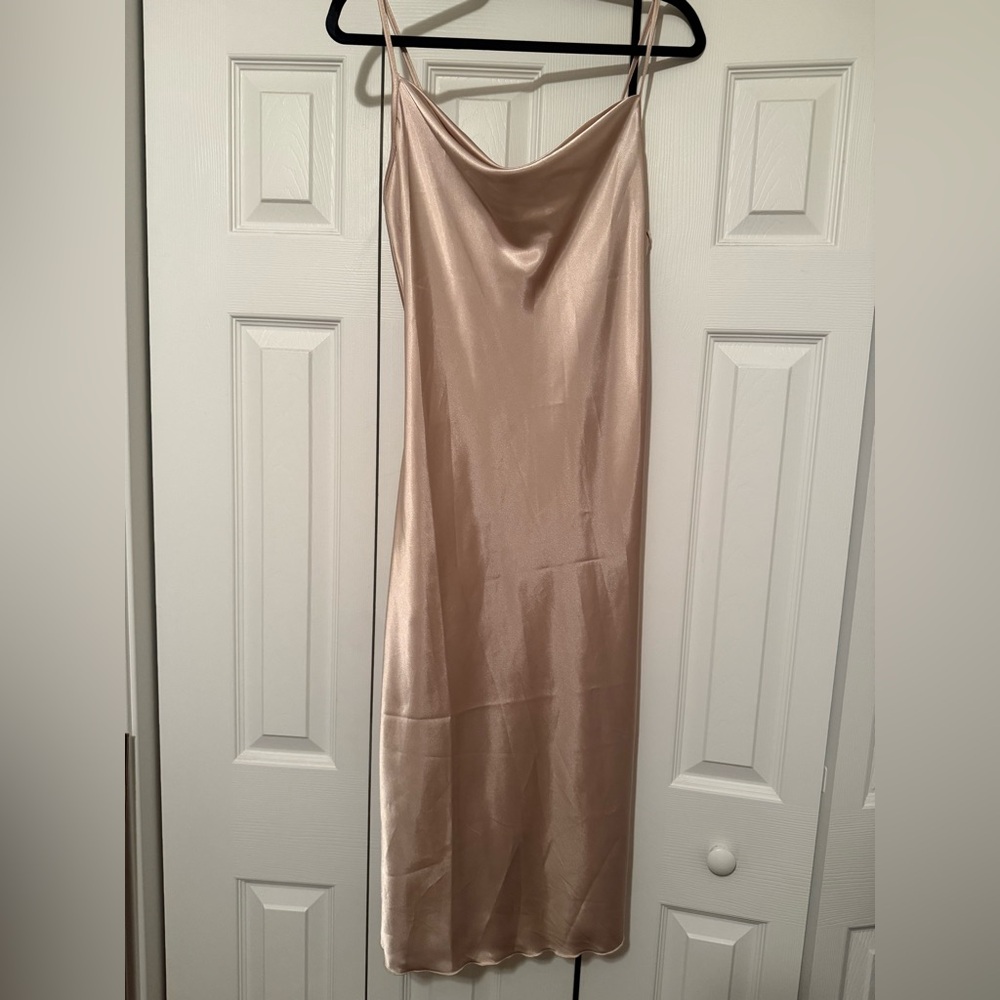 bebe Satin Midi Dress in Champagne
